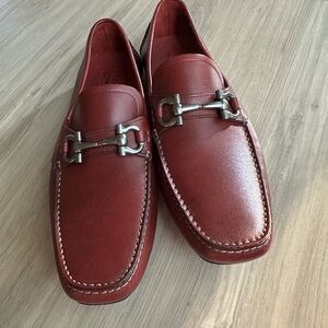 Salvatore Ferragamo Burgundy Leather Bit Loafers